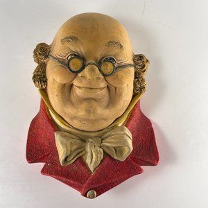Vtg Bossons Chalkware Mr Pickwick Character Head Wall Art England 1964